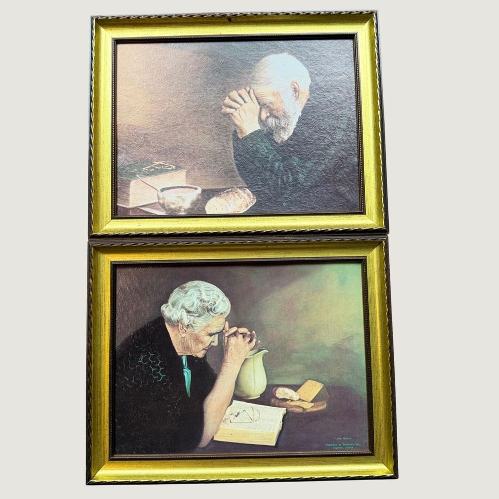 Vtg Jack Garren Grace Prayer Prints Set Dickson's Inc Gold Framed Art Gratitude